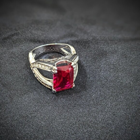 Ruby w Diamonds Silver Cocktail Ring - Picture 1 of 6